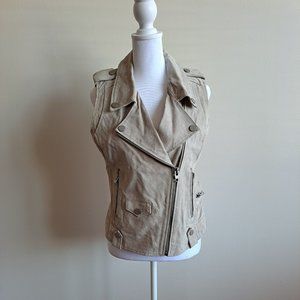 Blank NYC 100% Leather Suede Grey Tan Moto Vest Size S